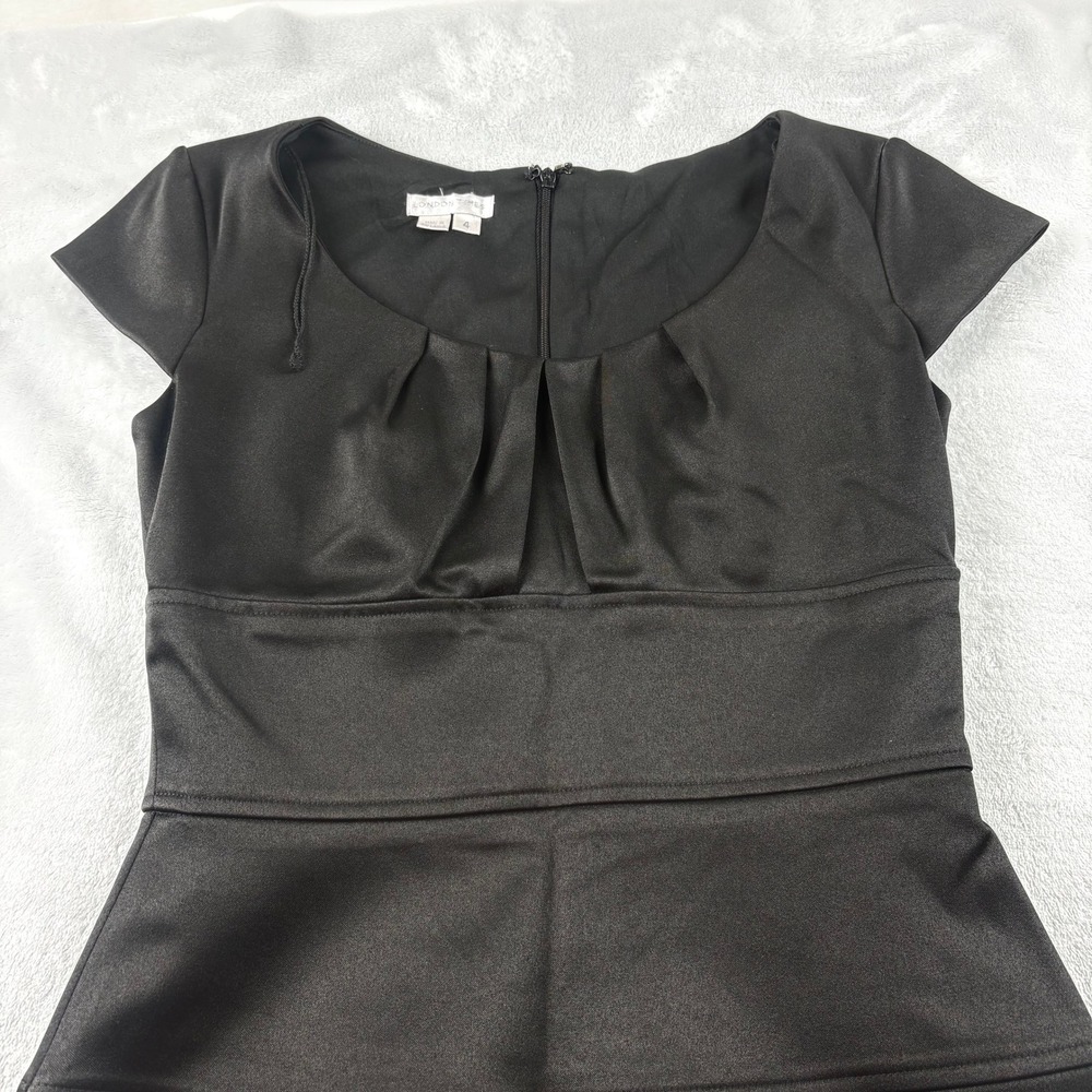 London Times Black Dress Women's 4 Cap Sleeve Career Cocktail Party Minimalist - Picture 6 of 13
